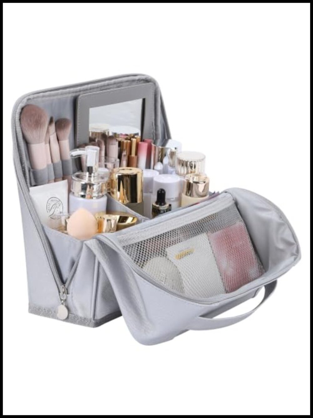 Large Travel Makeup Bag Stand Up Faux Leather Toiletry Organizer Cosmetic Case